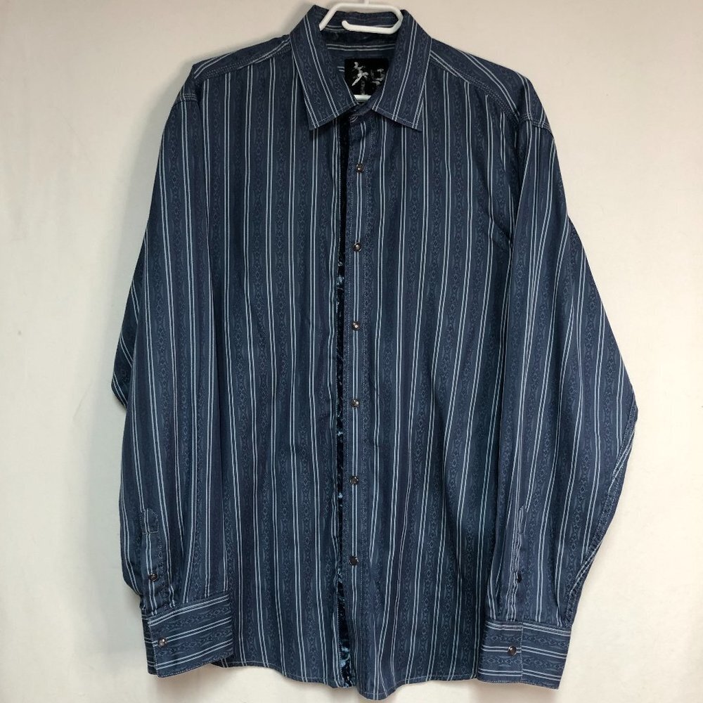 AGE Of Wisdom Blue Stripe Pearl Snap Button Down Shirt Size XL